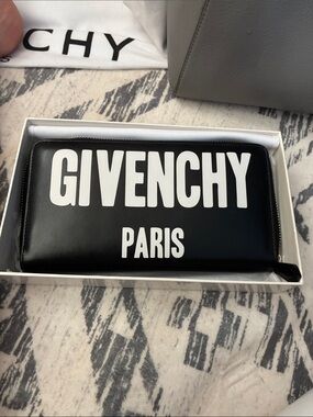 Givenchy Black Leather Logo Zip-Around Wallet